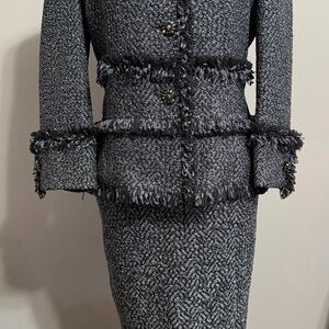 Gorgeous Black/Silver St. John Skirt Suit 10/8